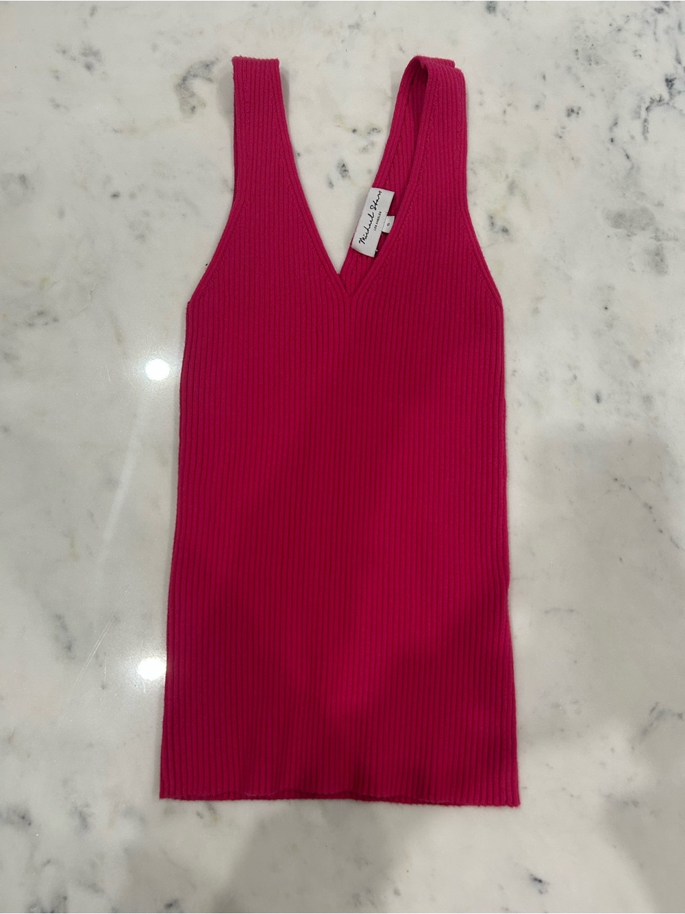 Michael Stars Fuchsia Ribbed V-Neck Tank